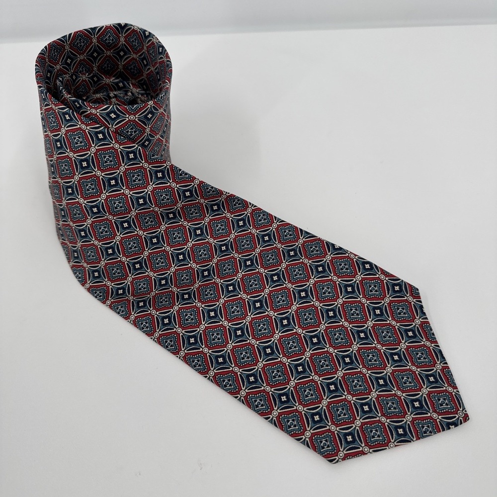 Christian Dior Monsieur Blue & Red Tie Geometric‎ Pattern Mens Vintage